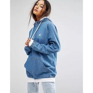 ASOS Obey Half Zip Overhead Blue Denim Jacket With Hood